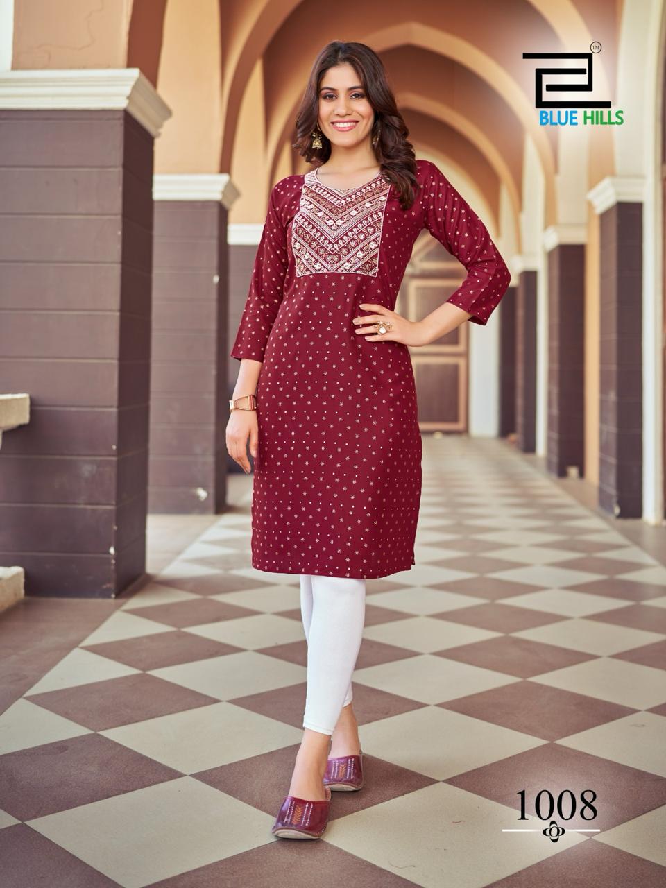 Oreo By Blue Hills Rayon Foil Printed Kurtis Wholesale Market In Surat